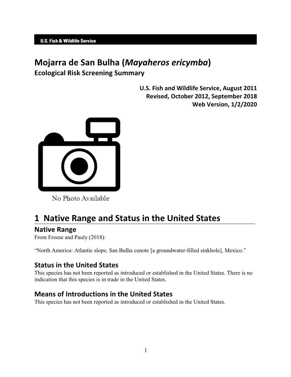 Mayaheros Ericymba) Ecological Risk Screening Summary