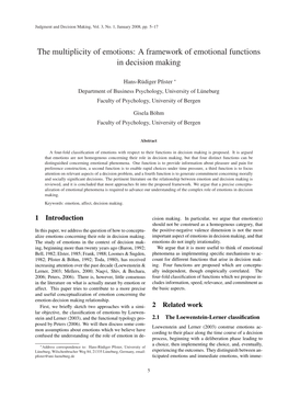 The Multiplicity of Emotions: a Framework of Emotional Functions in Decision Making