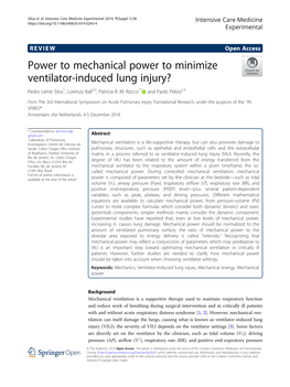 Power to Mechanical Power to Minimize Ventilator-Induced Lung Injury? Pedro Leme Silva1, Lorenzo Ball2,3, Patricia R