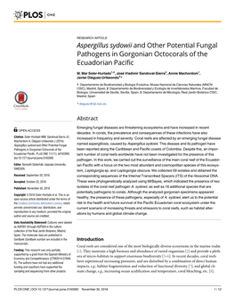 Aspergillus Sydowii and Other Potential Fungal Pathogens in Gorgonian Octocorals of the Ecuadorian Pacific