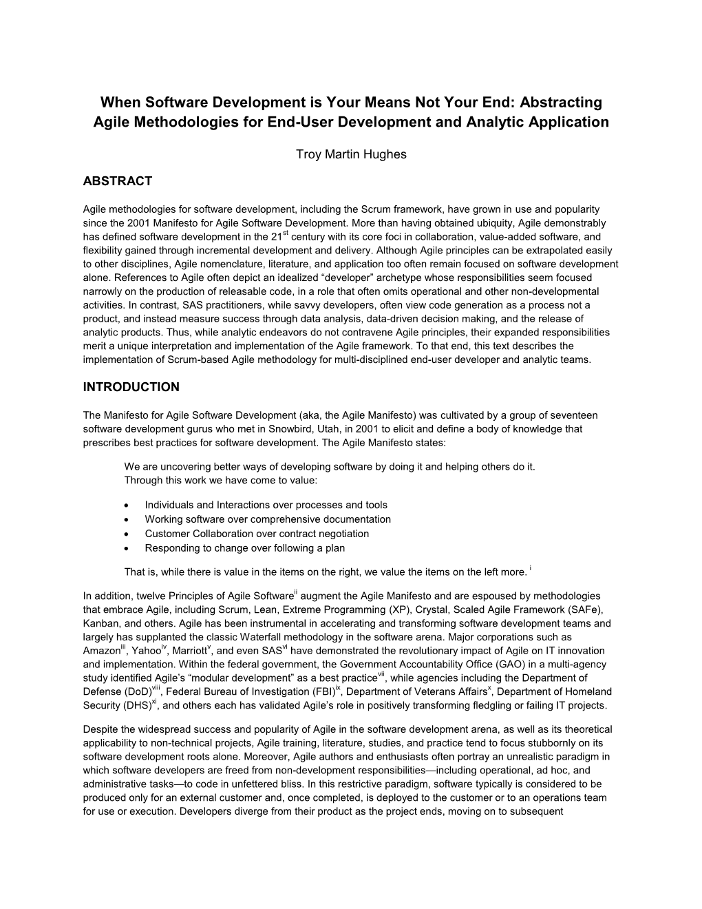 Abstracting Agile Methodologies for End-User Development and Analytic Application