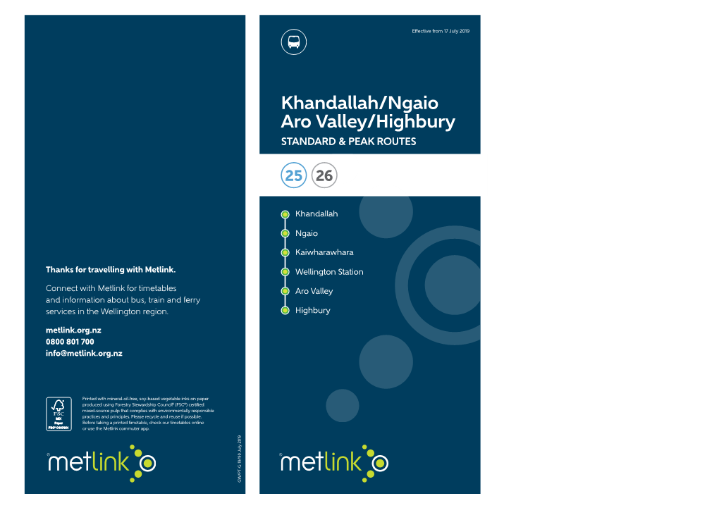 Khandallah/Ngaio Aro Valley/Highbury STANDARD & PEAK ROUTES