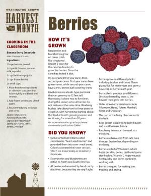 Berries Cooking in the HOW IT’S Classroom GROWN Raspberries and Banana Berry Smoothie Blackberries Grow Make 20 Servings at ¼ Each