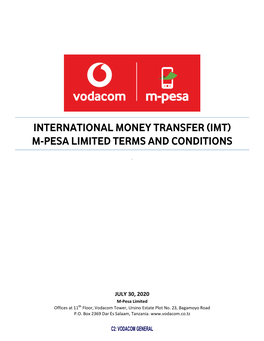 International Money Transfer (Imt) M-Pesa Limited Terms and Conditions