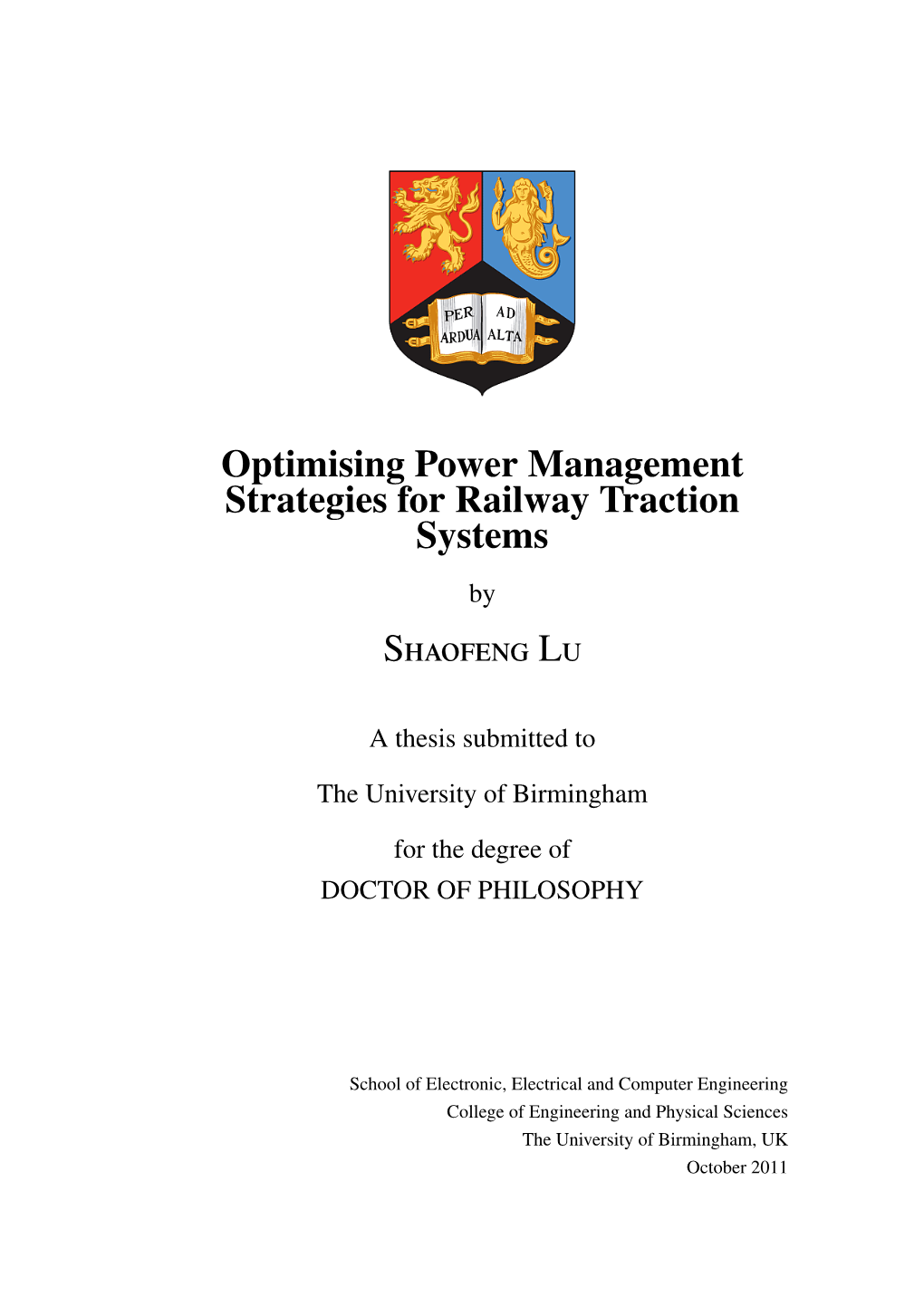 Optimising Power Management Strategies for Railway Traction Systems by Shaofeng Lu