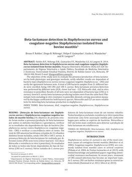 Beta-Lactamase Detection in Staphylococcus Aureus and Coagulase-Negative Staphylococcus Isolated from Bovine Mastitis1