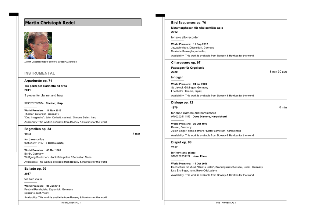 Martin Christoph Redel Bird Sequences Op
