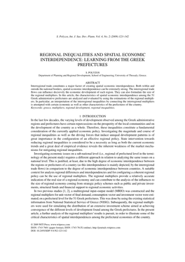 Regional Inequalities and Spatial Economic Interdependence: Learning from the Greek Prefectures