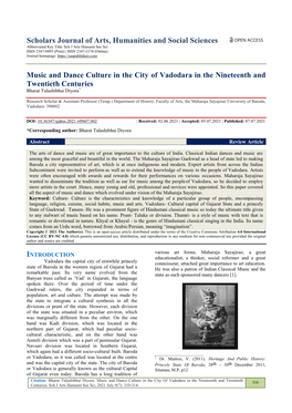 Scholars Journal of Arts, Humanities and Social Sciences Music and Dance Culture in the City of Vadodara in the Nineteenth and T