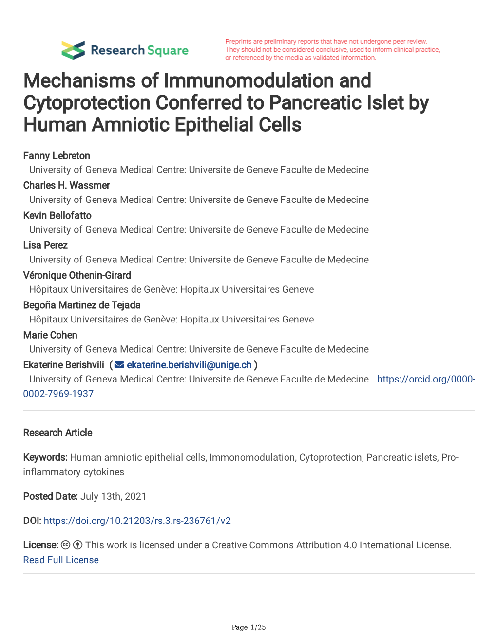 Mechanisms of Immunomodulation and Cytoprotection Conferred to Pancreatic Islet by Human Amniotic Epithelial Cells