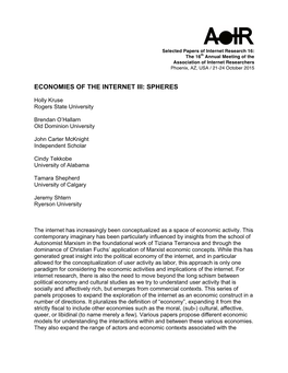 Economies of the Internet Iii: Spheres