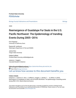 Reemergence of Guadalupe Fur Seals in the US Pacific Northwest: the Epidemiology of Stranding Events During 2005–2016