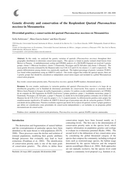 Genetic Diversity and Conservation of the Resplendent Quetzal Pharomachrus Mocinno in Mesoamerica