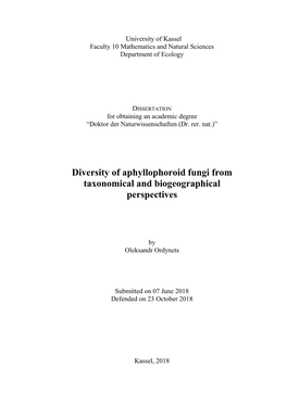 Diversity of Aphyllophoroid Fungi from Taxonomical and Biogeographical Perspectives