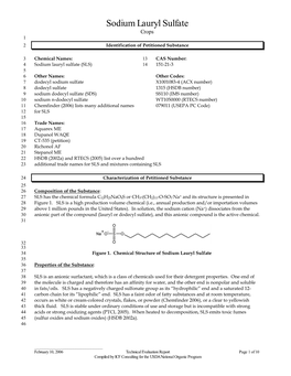 Sodium Lauryl Sulfate Crops 1 2 Identification of Petitioned Substance