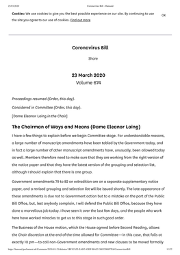 Coronavirus Bill 23 March 2020 Volume 674 the Chairman of Ways