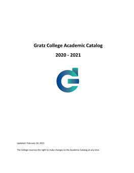 Gratz College Academic Catalog 2020 - 2021