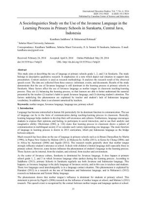 A Sociolinguistics Study on the Use of the Javanese Language in the Learning Process in Primary Schools in Surakarta, Central Java, Indonesia