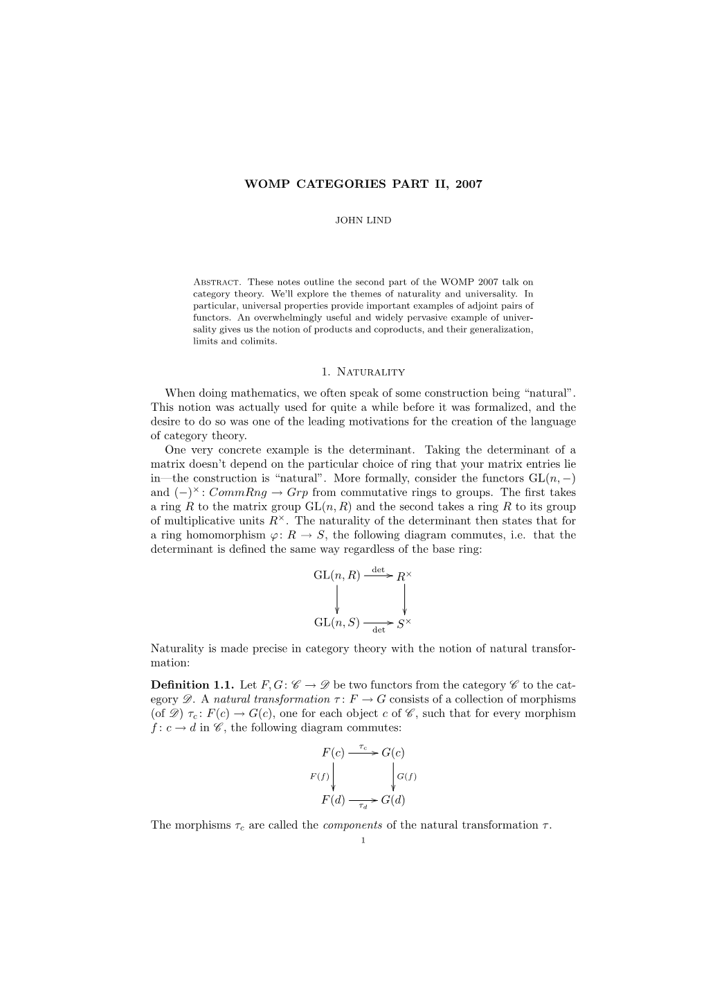 WOMP CATEGORIES PART II, 2007 1. Naturality When Doing