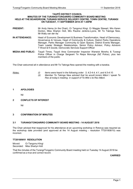Minutes of Turangi/Tongariro Community Board Meeting