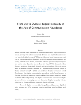 From Use to Overuse: Digital Inequality in the Age of Communication Abundance