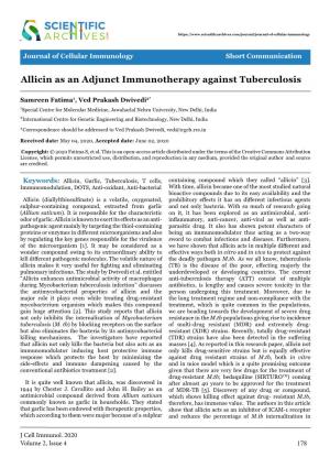 Allicin As an Adjunct Immunotherapy Against Tuberculosis