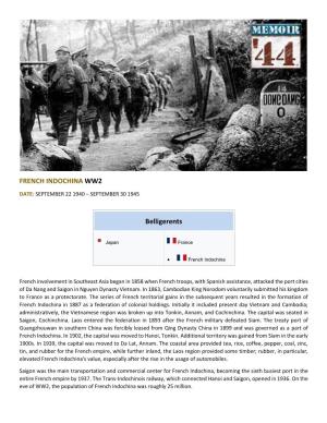 FRENCH INDOCHINA WW2 Belligerents
