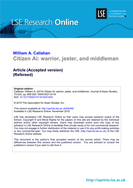 William A. Callahan Citizen Ai: Warrior, Jester, and Middleman