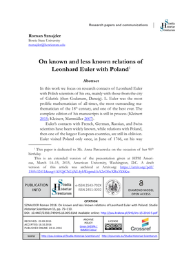 On Known and Less Known Relations of Leonhard Euler with Poland