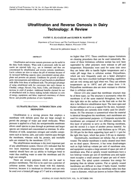 Ultrafiltration and Reverse Osmosis in Dairy Technology: a Review