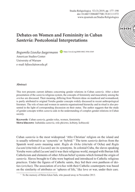Debates on Women and Femininity in Cuban Santería: Postcolonial Interpretations
