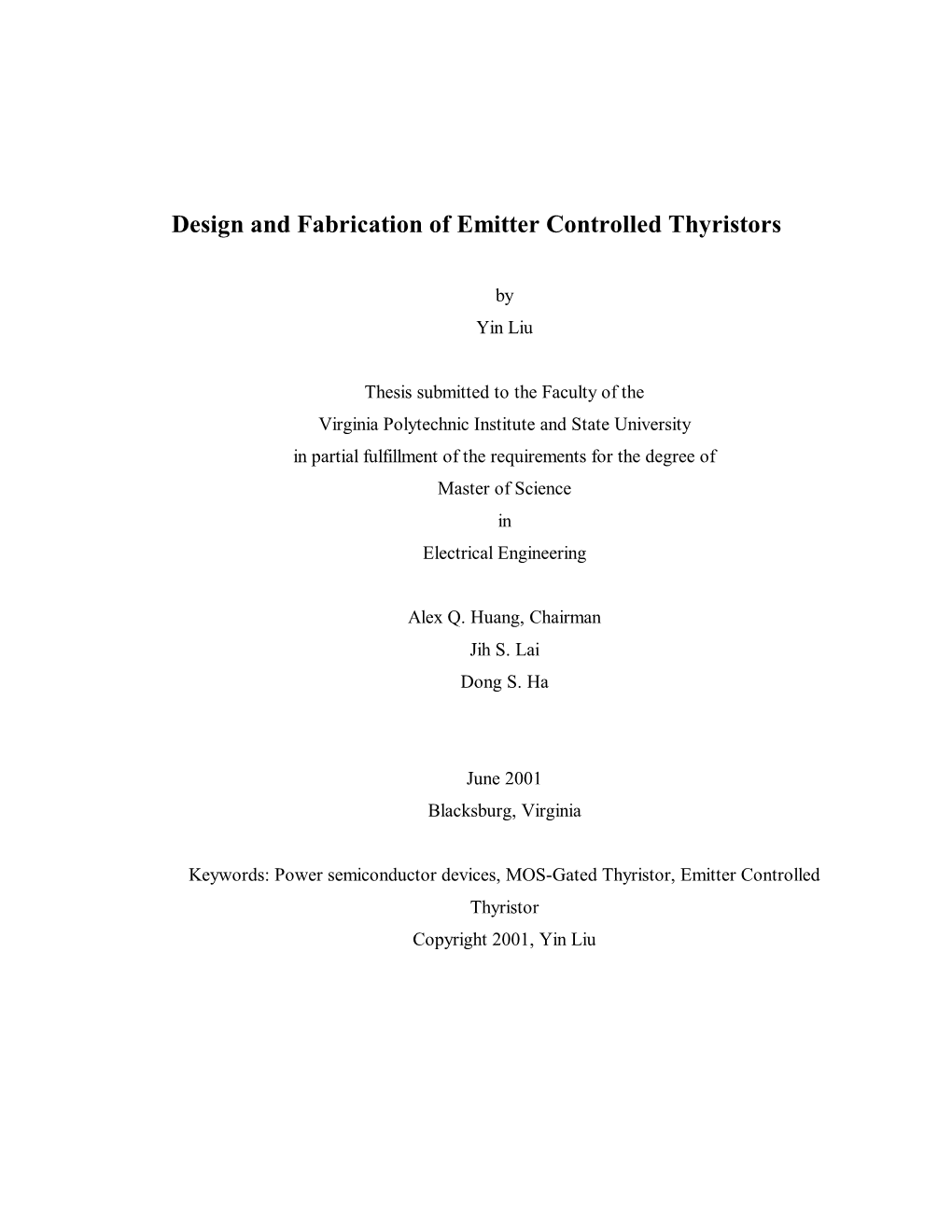 Design and Fabrication of Emitter Controlled Thyristors