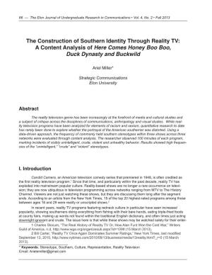 The Construction of Southern Identity Through Reality TV: a Content Analysis of Here Comes Honey Boo Boo, Duck Dynasty and Buckwild