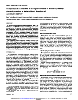 Phenylhydrazine, a Metabolite of Agaritine of Agaricus B/Sporus1