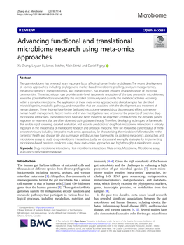 Advancing Functional and Translational Microbiome Research Using Meta-Omics Approaches Xu Zhang, Leyuan Li, James Butcher, Alain Stintzi and Daniel Figeys*