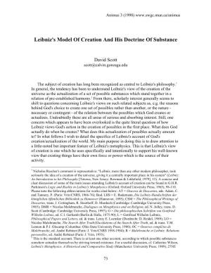David Scott, Leibniz's Model of Creation and His Doctrine Of