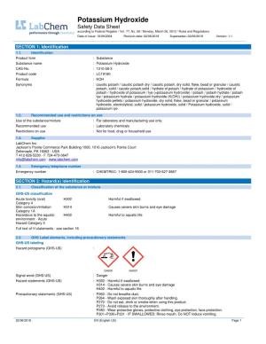 Potassium Hydroxide Safety Data Sheet According to Federal Register / Vol