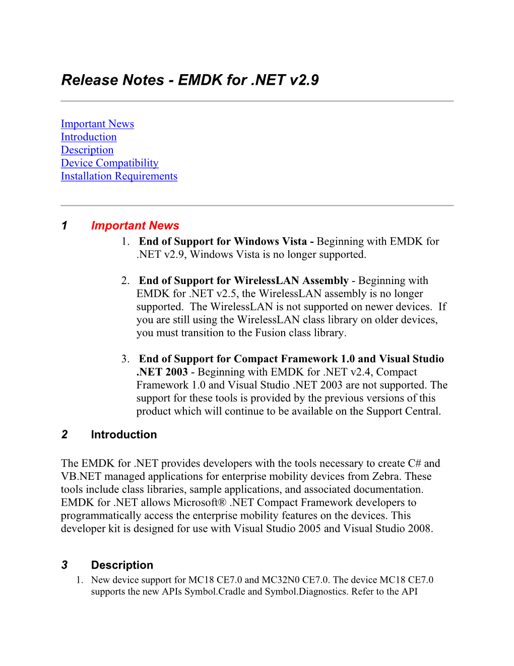 Release Notes - EMDK for .NET V2.9