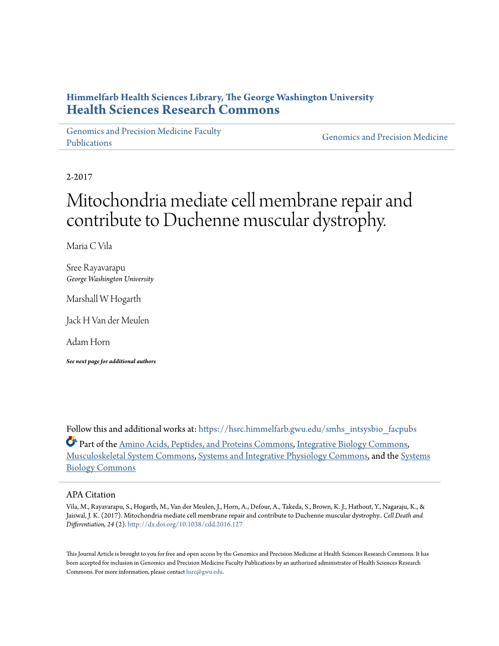 Mitochondria Mediate Cell Membrane Repair and Contribute to Duchenne Muscular Dystrophy