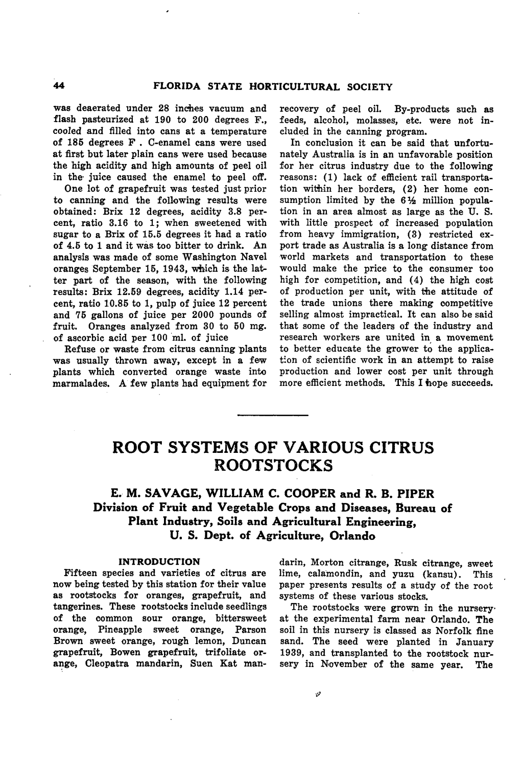 Root Systems of Various Citrus Rootstocks