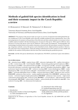 Methods of Gadoid Fish Species Identification in Food and Their Economic Impact in the Czech Republic: a Review