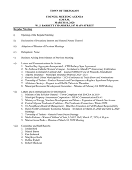Town of Thessalon Council Meeting Agenda 6:30 P.M