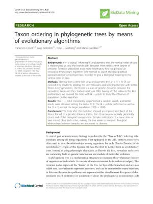 Taxon Ordering in Phylogenetic Trees by Means of Evolutionary Algorithms Francesco Cerutti1,2, Luigi Bertolotti1,2, Tony L Goldberg3 and Mario Giacobini1,2*