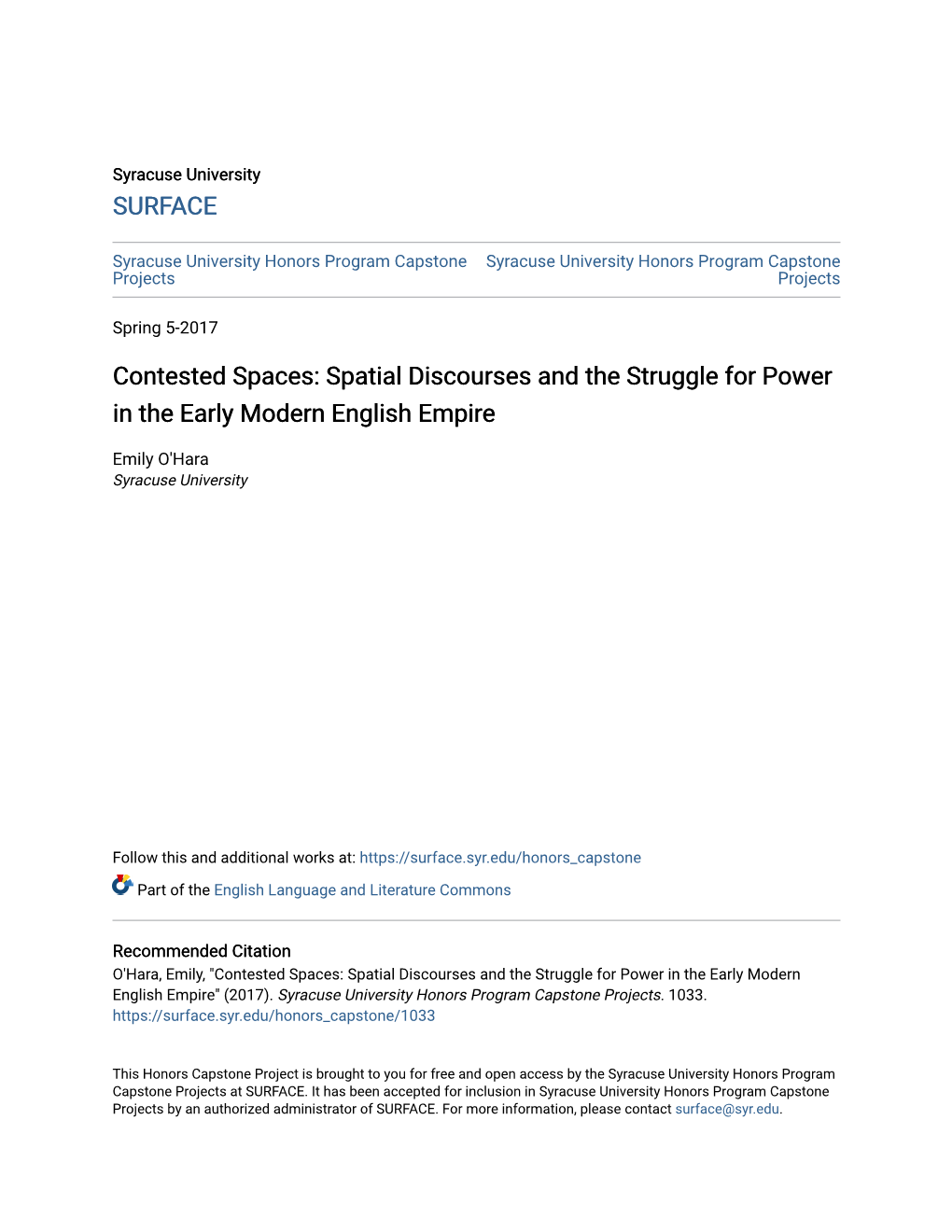 Contested Spaces: Spatial Discourses and the Struggle for Power in the Early Modern English Empire