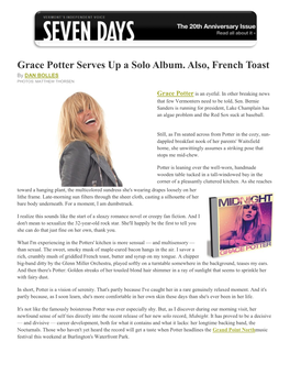 Grace Potter Serves up a Solo Album. Also, French Toast by DAN BOLLES PHOTOS: MATTHEW THORSEN