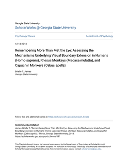 Assessing the Mechanisms Underlying Visual Boundary Extension in Humans (Homo Sapiens), Rhesus Monkeys (Macaca Mulatta), and Capuchin Monkeys (Cebus Apella)