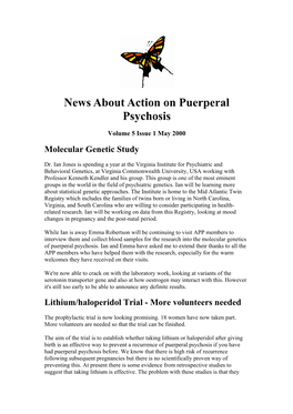 News About Action on Puerperal Psychosis