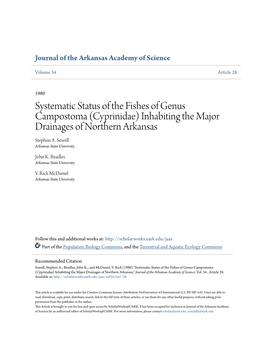Systematic Status of the Fishes of Genus Campostoma (Cyprinidae) Inhabiting the Major Drainages of Northern Arkansas Stephen A