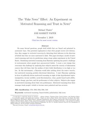 The “Fake News” Effect: an Experiment on Motivated Reasoning and Trust in News