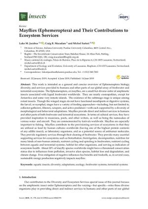 Mayflies (Ephemeroptera) and Their Contributions to Ecosystem Services